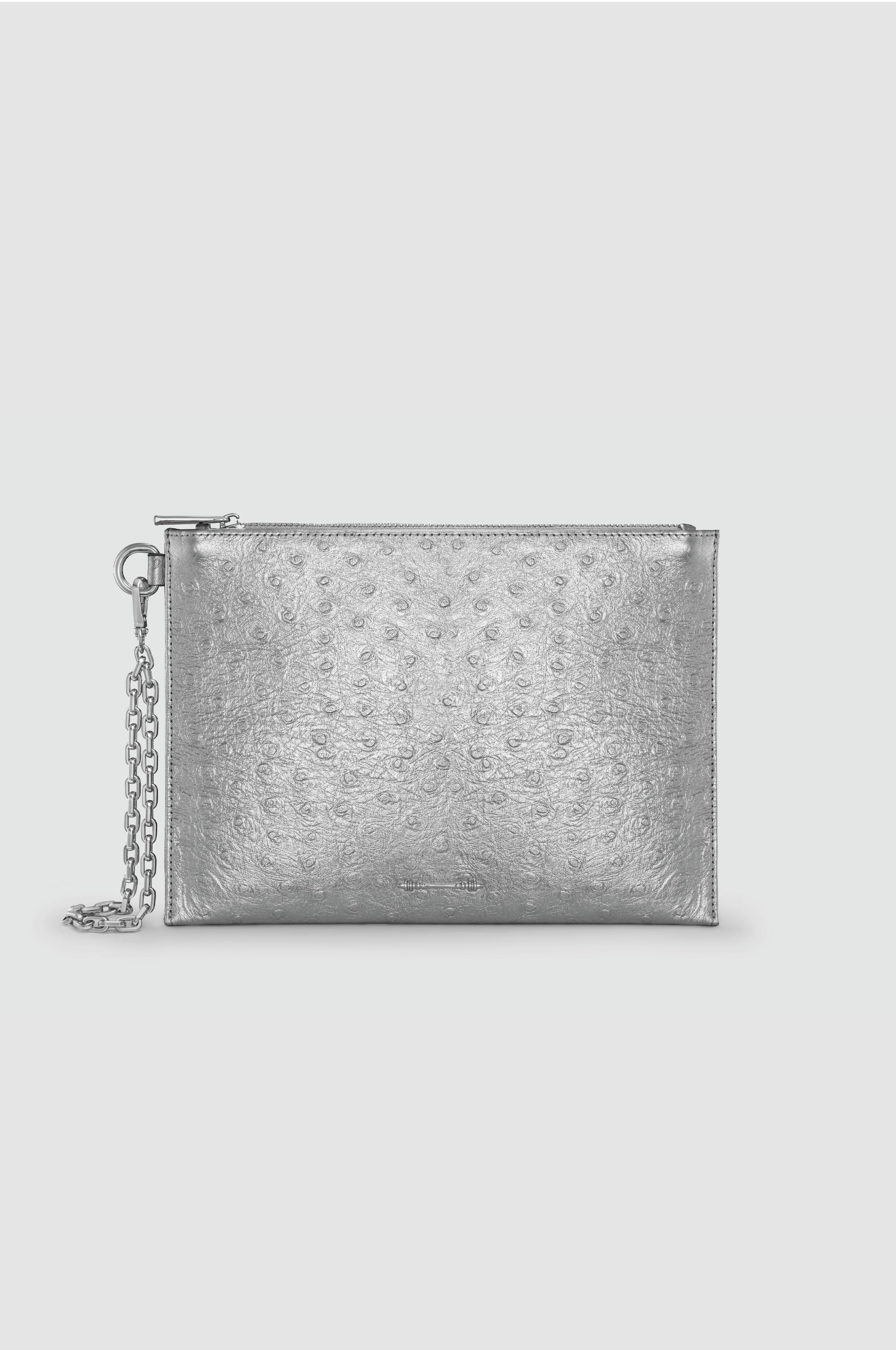 Okhtein Ostrich Wristlet Sleeve - Silver Ostrich - Designer Wrist Bag - Handbags 1