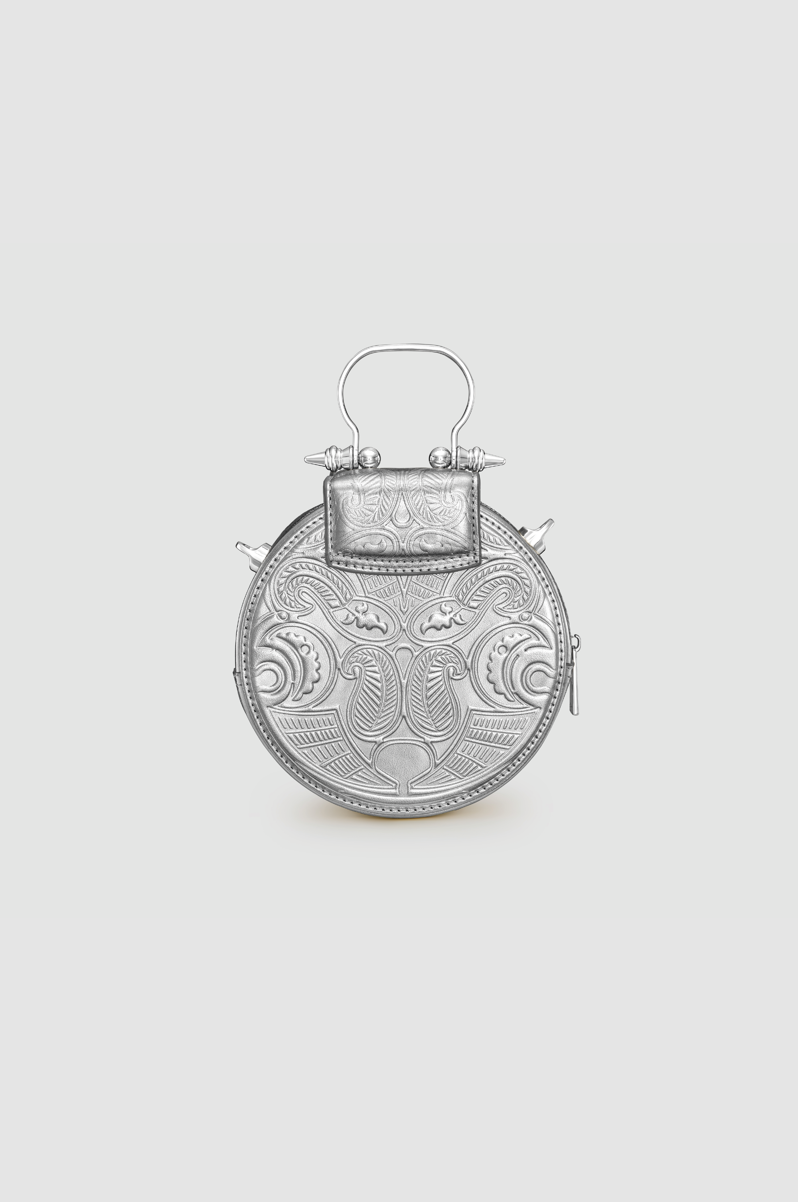 Okhtein Mini Dome Embossed - Metallic Silver - Designer Mini Handbag - Handbags 3