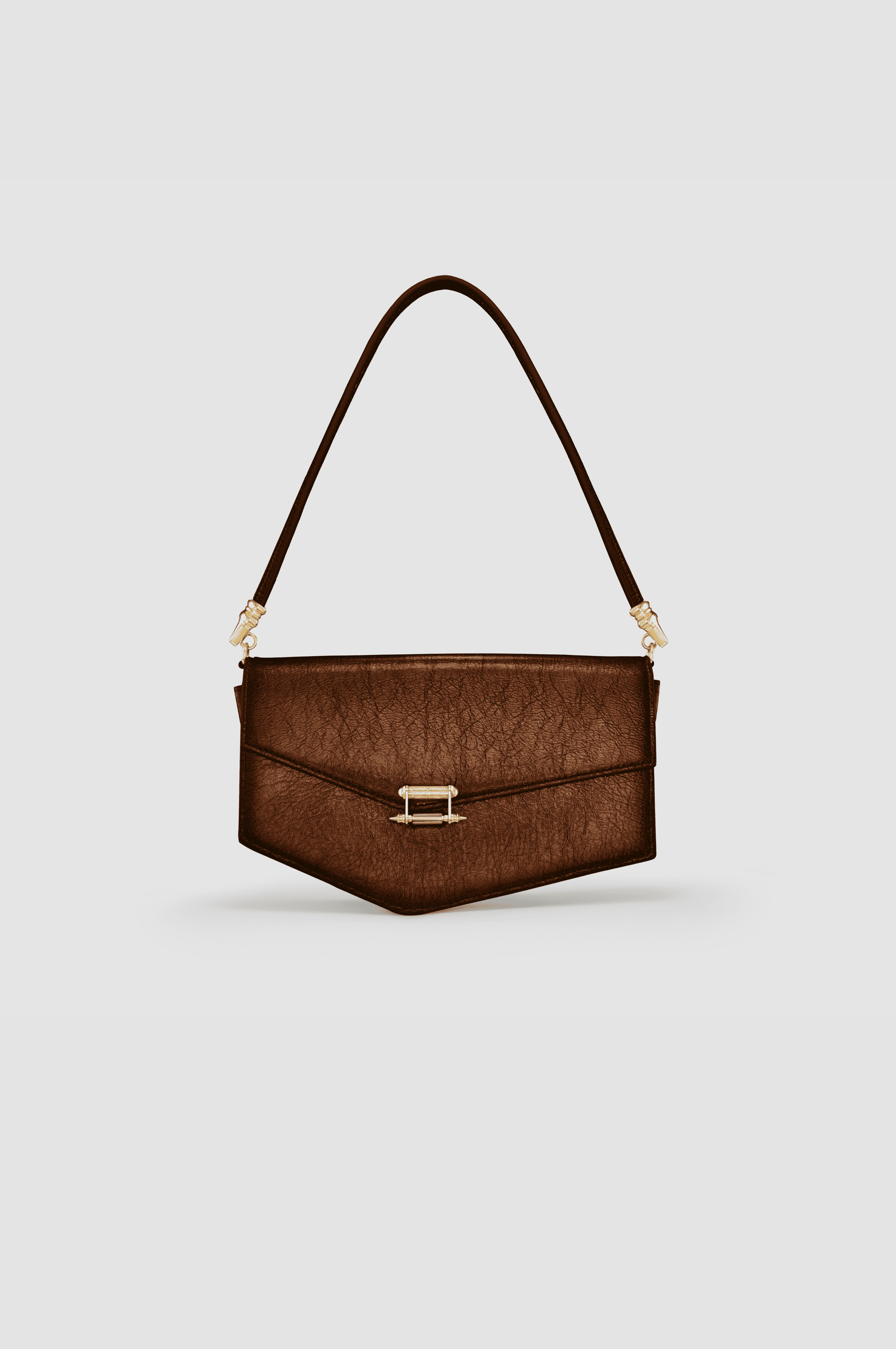 Okhtein Asymmetrical Baguette - Brown Gel - Designer Handbag