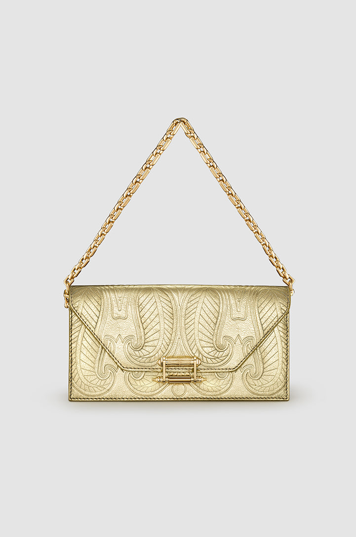 Okhtein Embossed Pochette - Scratched Metallic Gold Embossed - Designer Shoulder Bag - Handbags 1