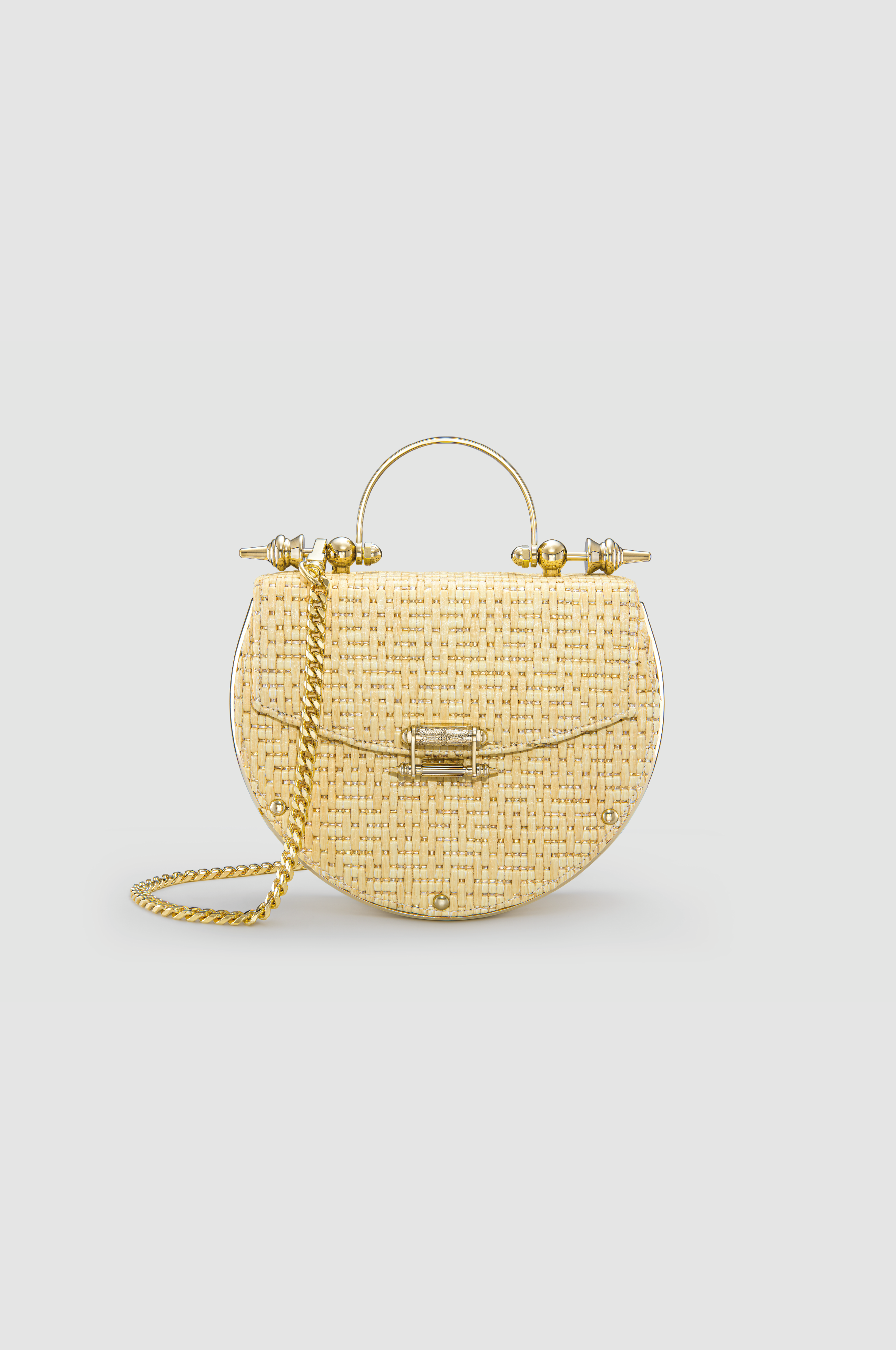 Okhtein Oak on Striped Brass - Gold Raffia - Designer Clutch - Handbags 1