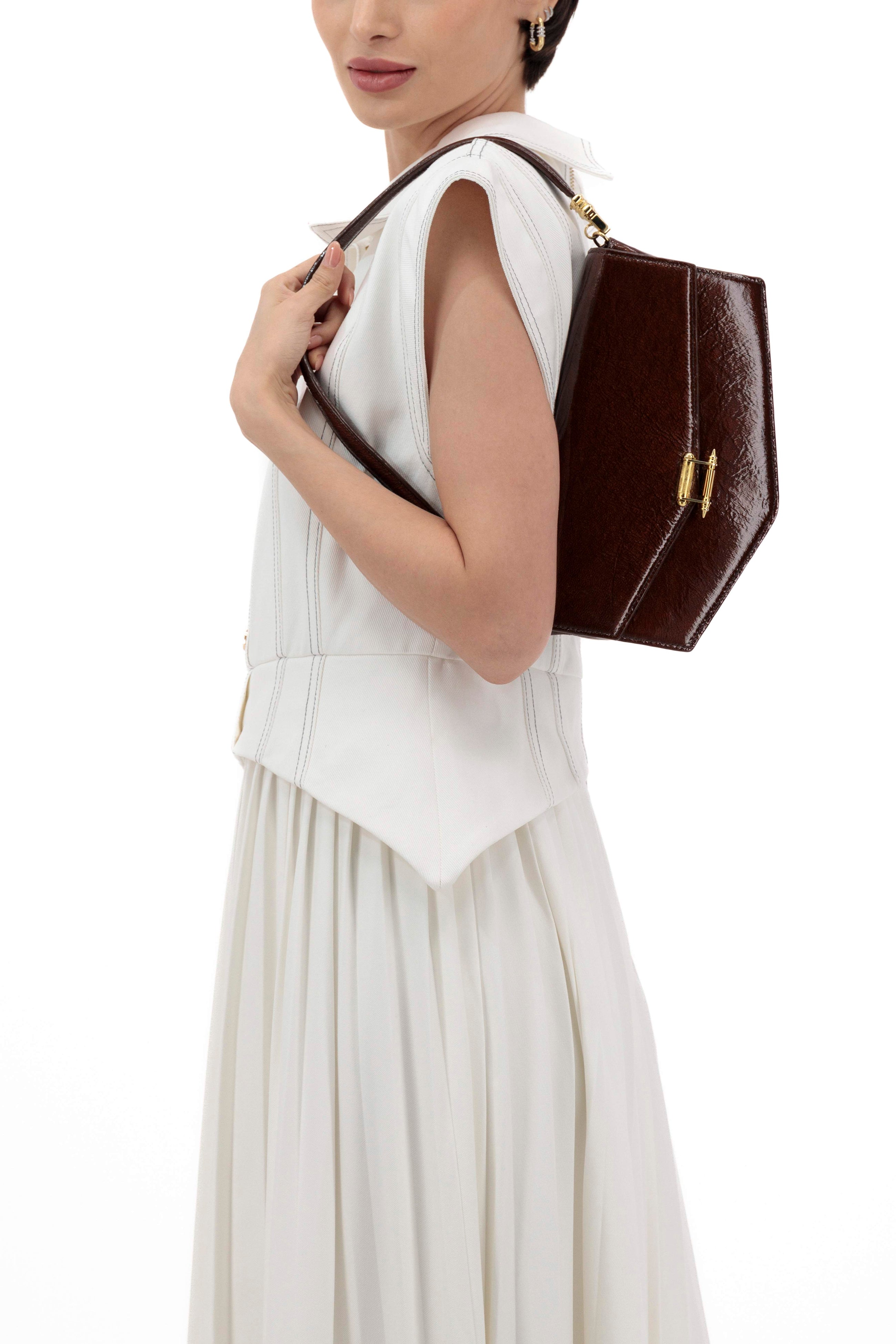 Okhtein Asymmetrical Baguette - Brown Gel - Designer Handbag - Total Look