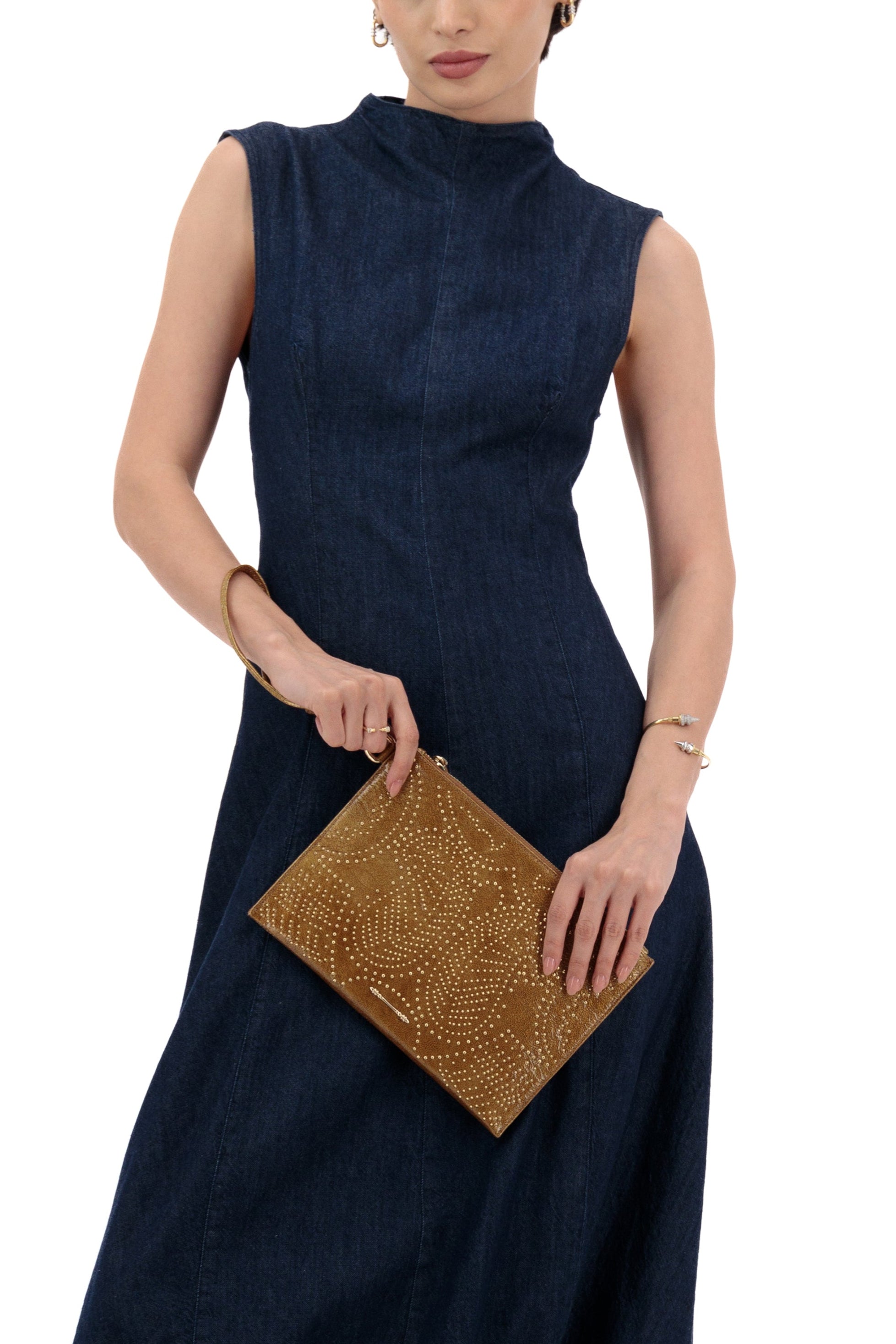 Okhtein Studded Wristlet Sleeve - Gold Gel - Designer Wrist Bag - Wrist Bags 3