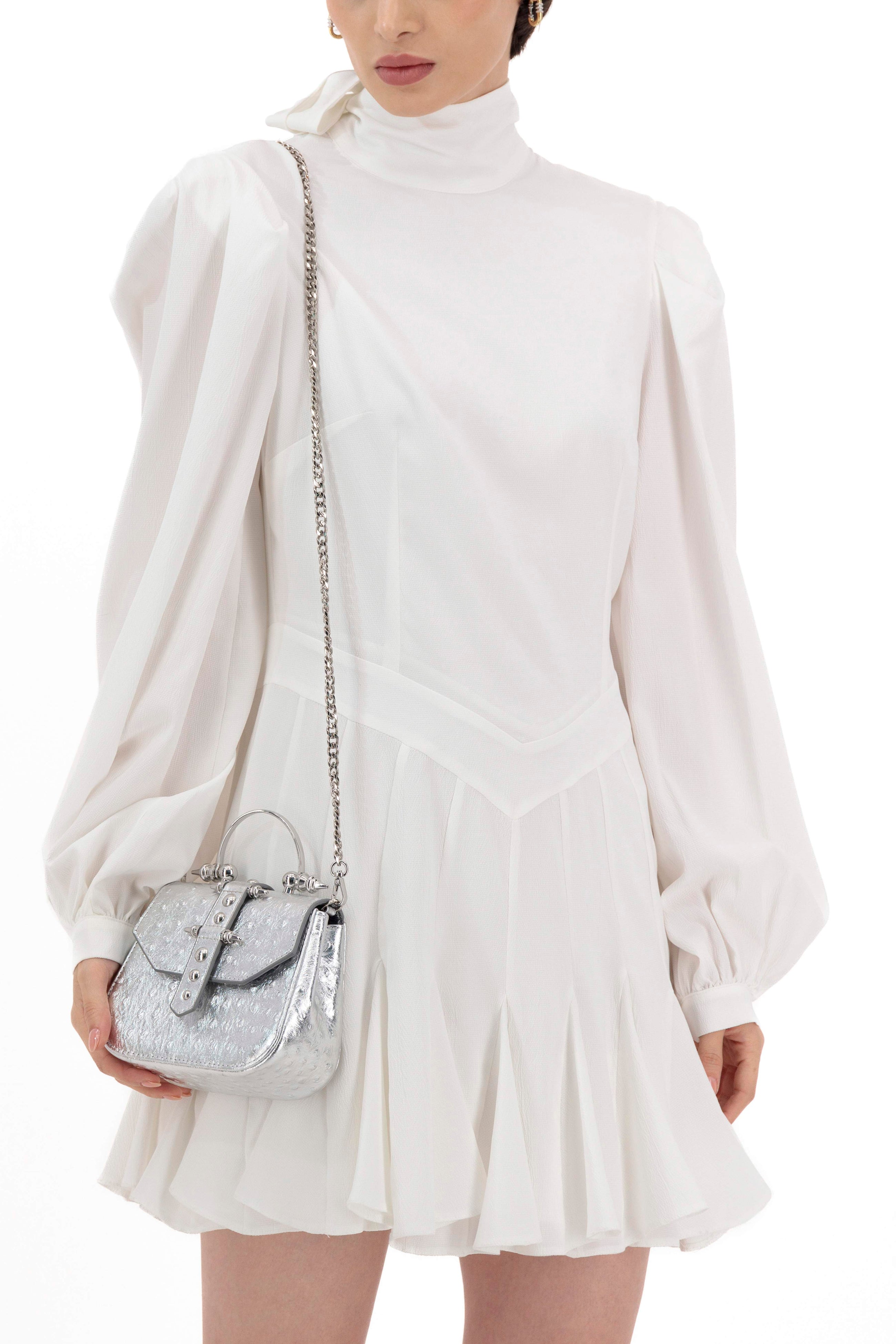 Okhtein Mini Studded - Silver Ostrich - Designer Mini Handbag - Handbags 4