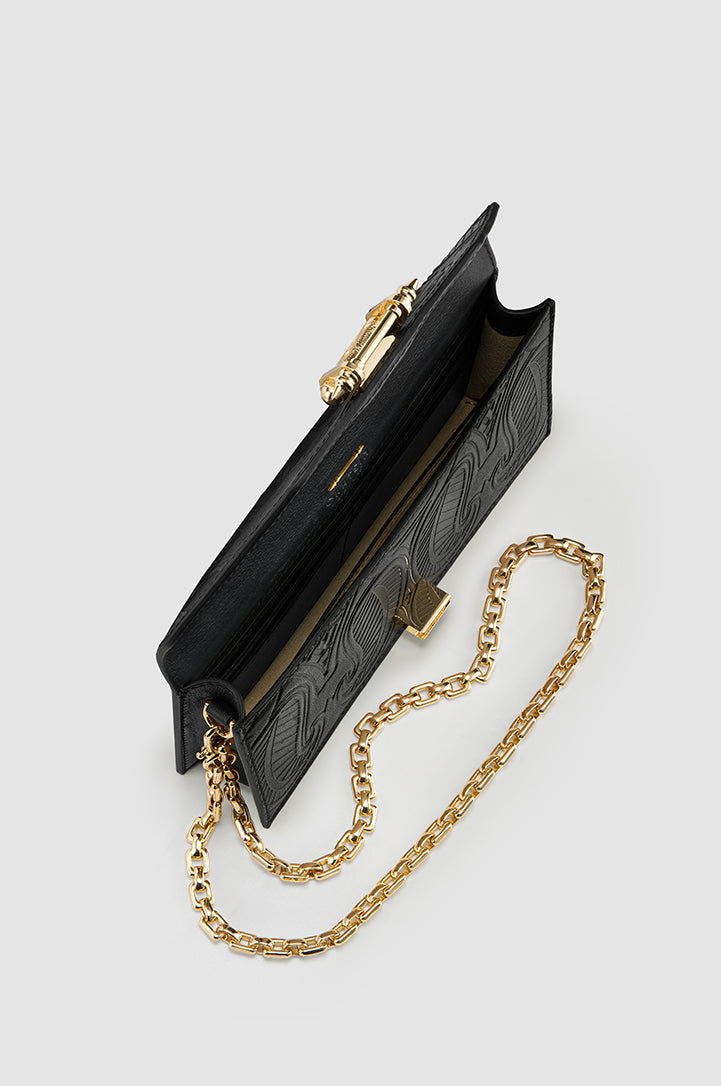 Okhtein Embossed Pochette - Scratched Metallic Black Embossed - Designer Shoulder Bag - Handbags 2