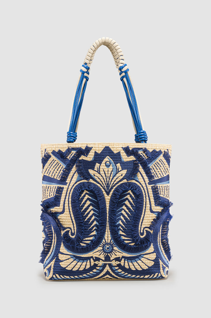 Okhtein Fatima Embroidered Tote - Denim - Designer Shoulder Bag - Shoulder Bags 1