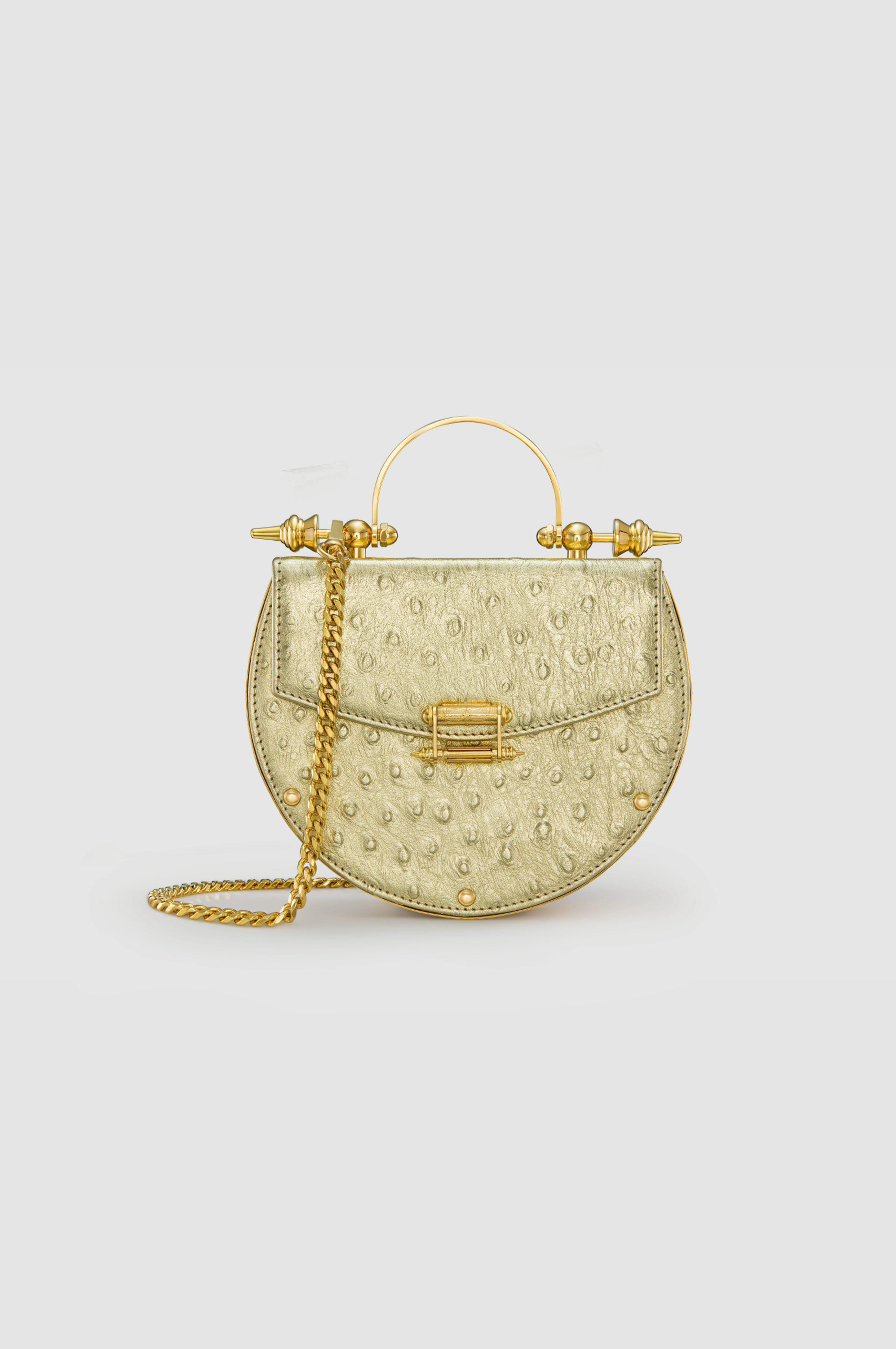 Okhtein Oak on Engraved Brass - Gold Ostrich - Designer Clutch - Handbags 1