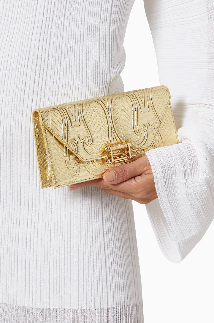 Okhtein Embossed Pochette - Scratched Metallic Gold Embossed - Designer Shoulder Bag - Handbags 3