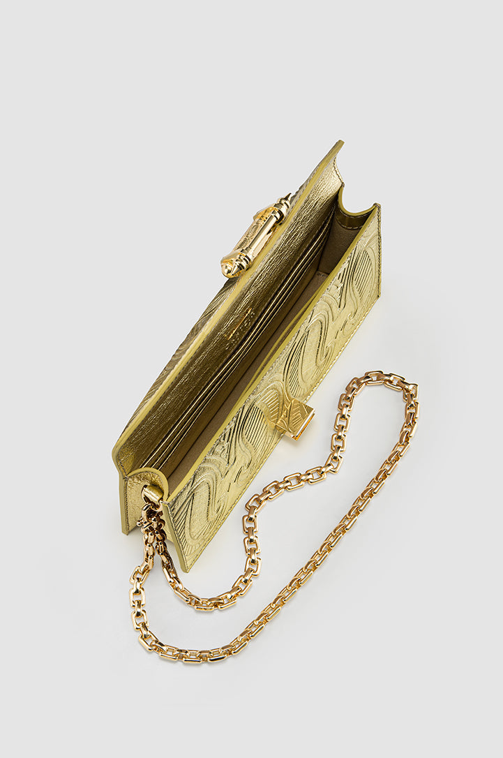 Okhtein Embossed Pochette - Scratched Metallic Gold Embossed - Designer Shoulder Bag - Handbags 5
