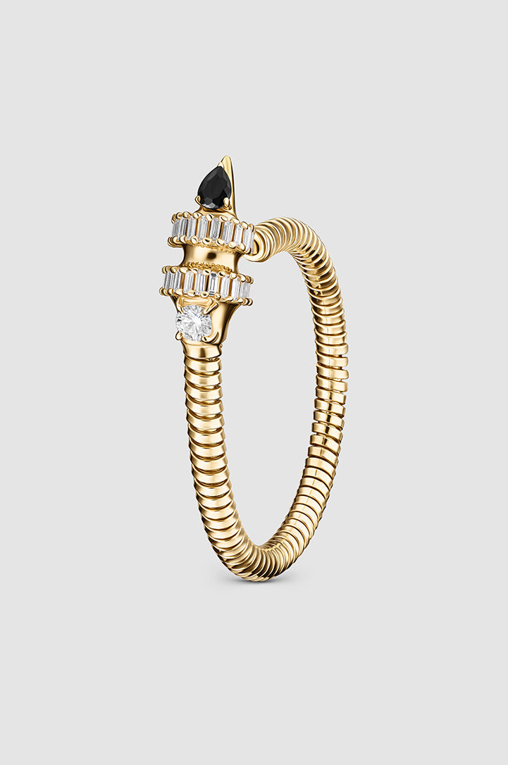 Okhtein Snake Rod Earring - 18k Gold, Black Stone and Diamond - Designer Earring - Earrings 1