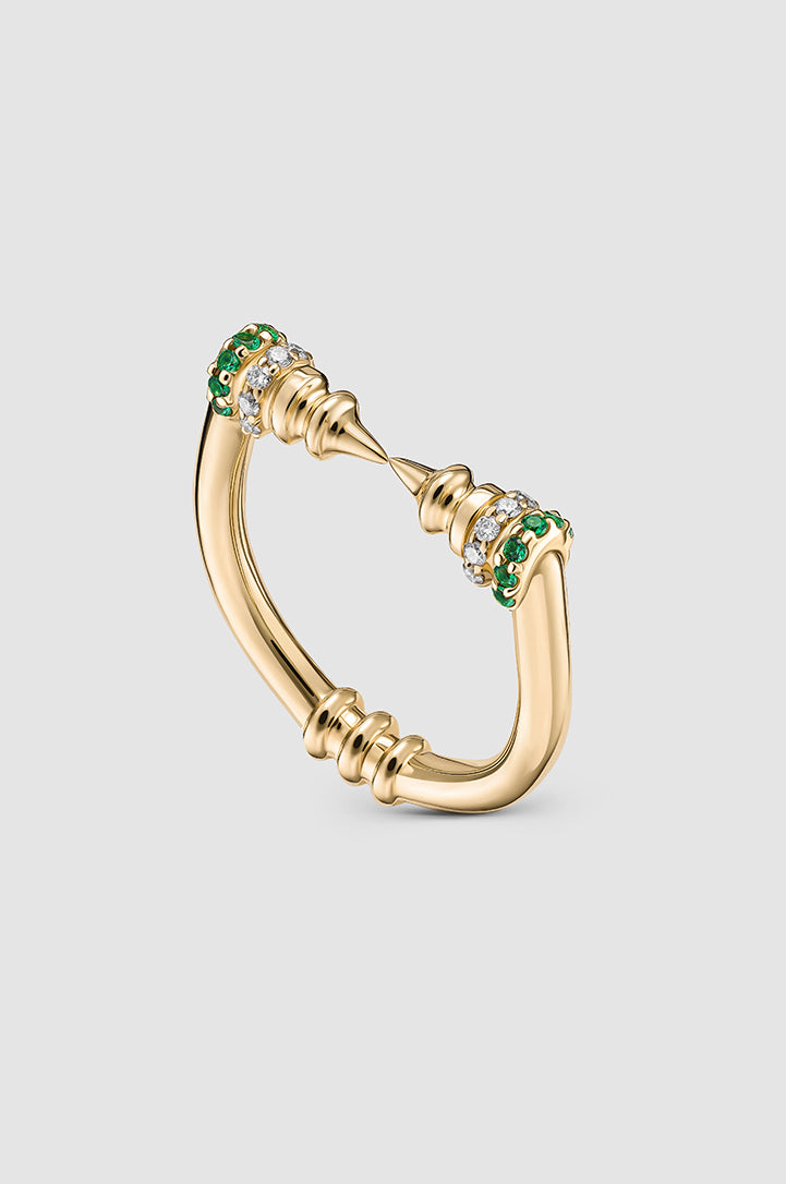 Okhtein Bond Ring - 18k Gold, Emeralds and Diamonds - Designer Ring - Rings 1
