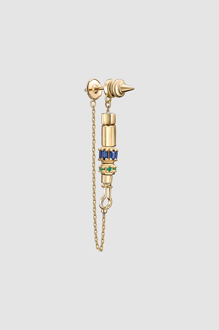 Okhtein Rosary Earring - 18k gold, Sapphire and Emerald - Designer Earring - Earrings 1