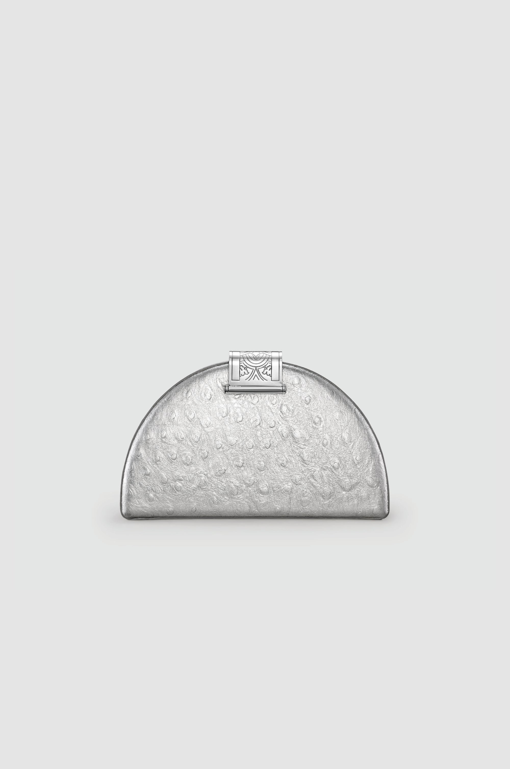 Okhtein Dome Clutch - Silver Ostrich - Designer Clutch - Back