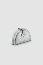Okhtein Dome Clutch - Silver Ostrich - Designer Clutch Bag - Side