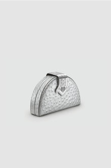Okhtein Dome Clutch - Silver Ostrich - Designer Clutch Bag - Side