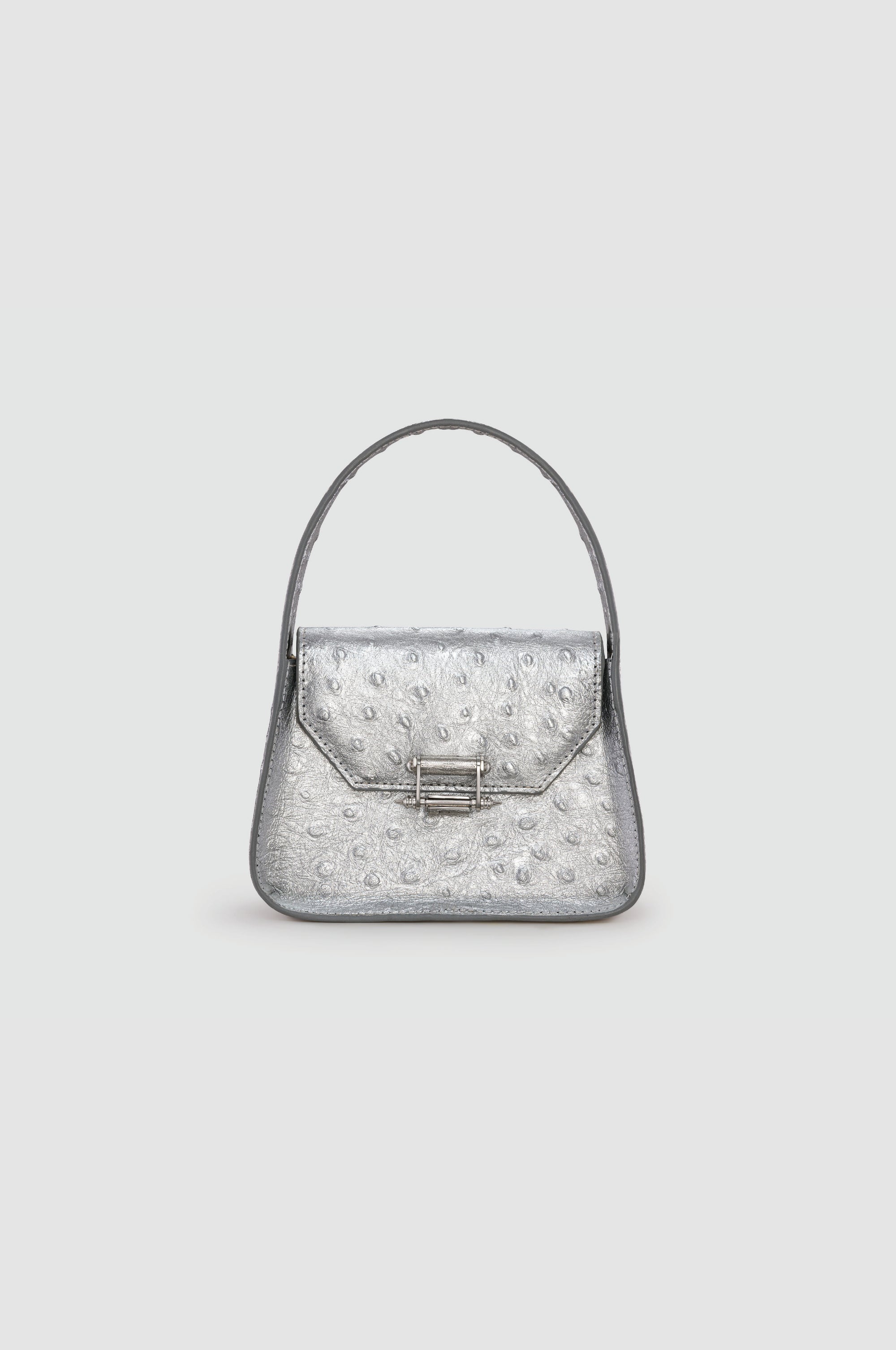 Okhtein Mini Feryel With Lock - Silver Ostrich - Designer Mini Handbag - Handbags 1