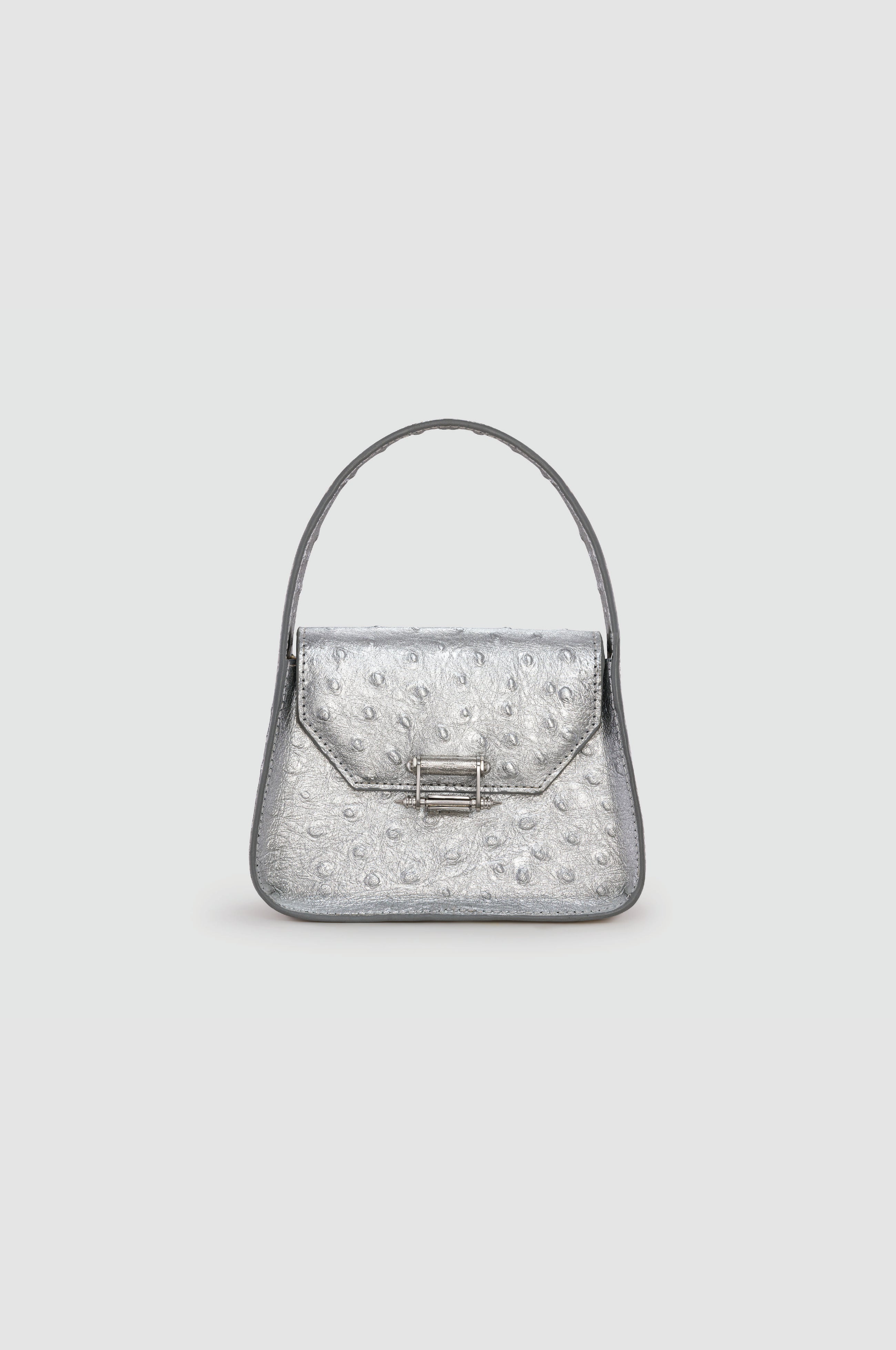 Okhtein Mini Feryel With Lock - Silver Ostrich - Designer Mini Handbag - Handbags 1