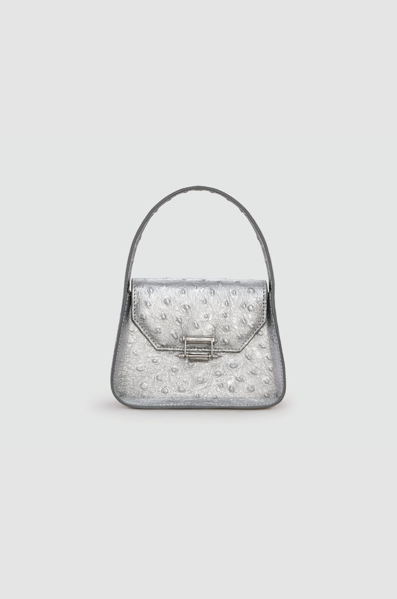 Okhtein Mini Feryel With Lock - Silver Ostrich - Designer Mini Handbag - Handbags 1