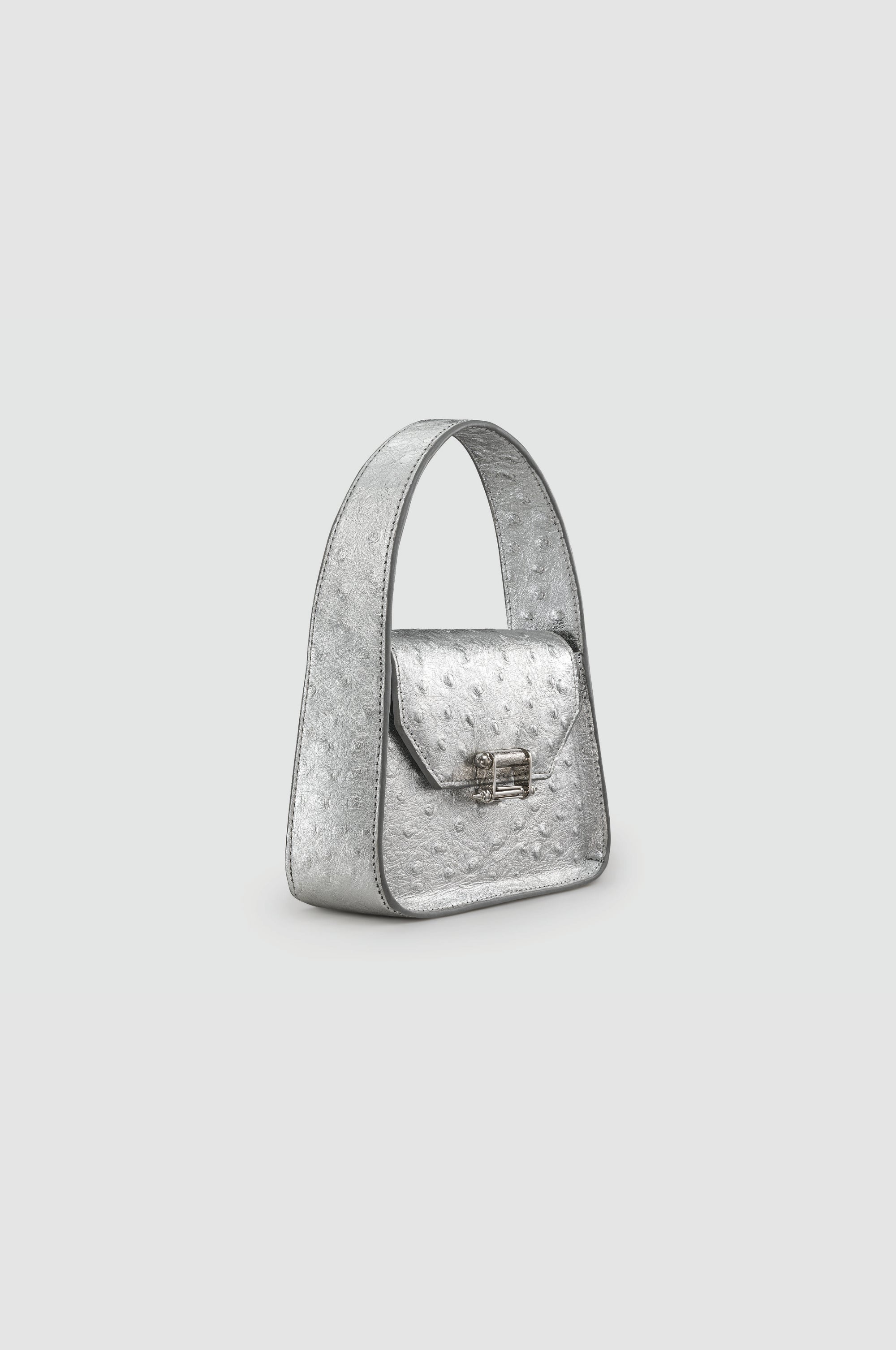 Okhtein Mini Feryel With Lock - Silver Ostrich - Designer Mini Handbag - Handbags 2