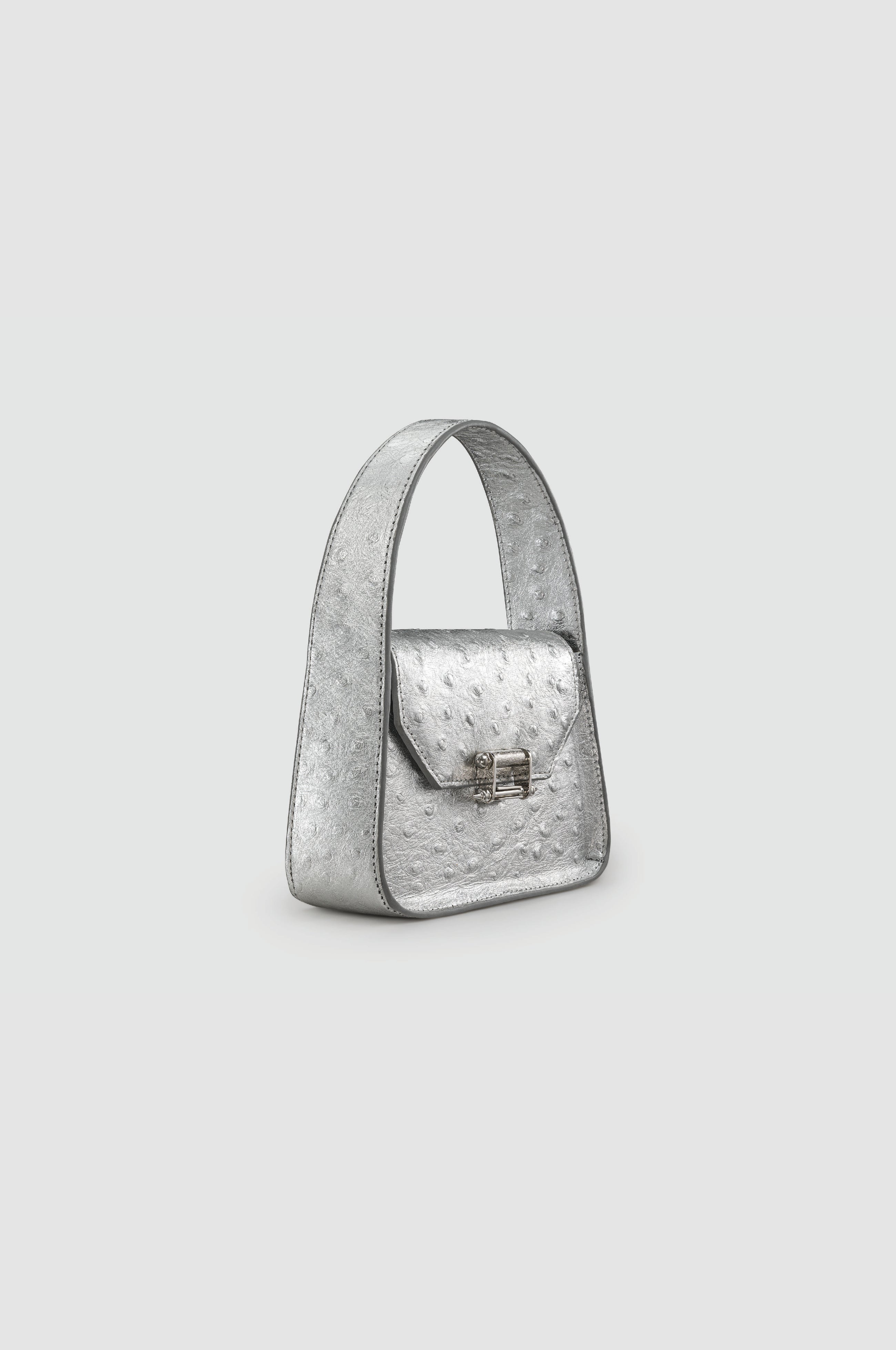 Okhtein Mini Feryel With Lock - Silver Ostrich - Designer Mini Handbag - Handbags 2