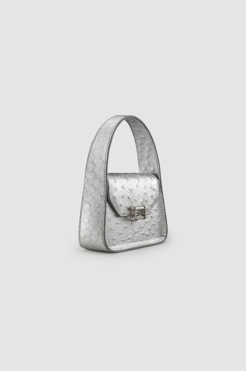 Okhtein Mini Feryel With Lock - Silver Ostrich - Designer Mini Handbag - Handbags 2