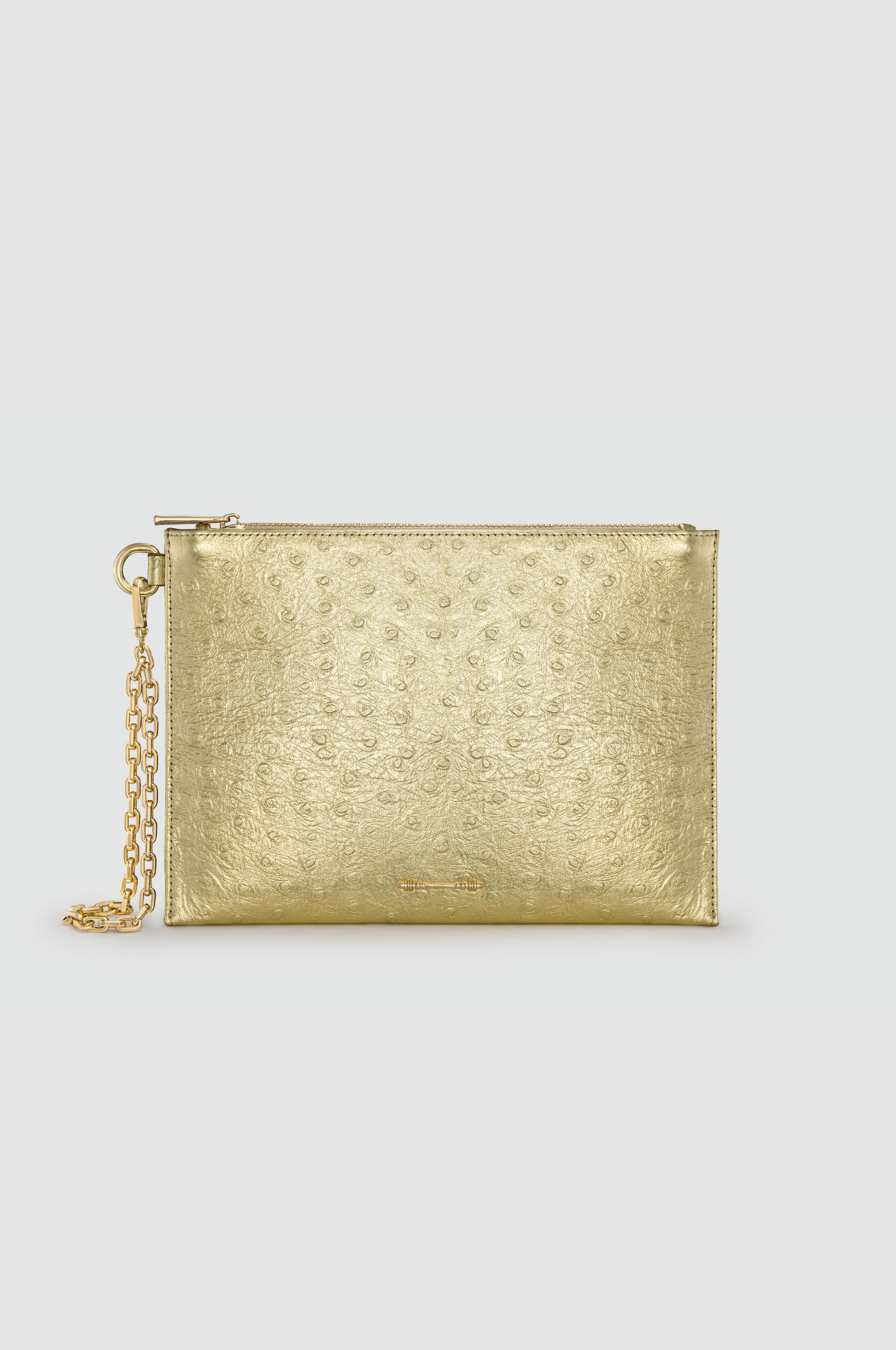 Okhtein Ostrich Wristlet Sleeve - Gold Ostrich - Designer Wrist Bag - Handbags 1