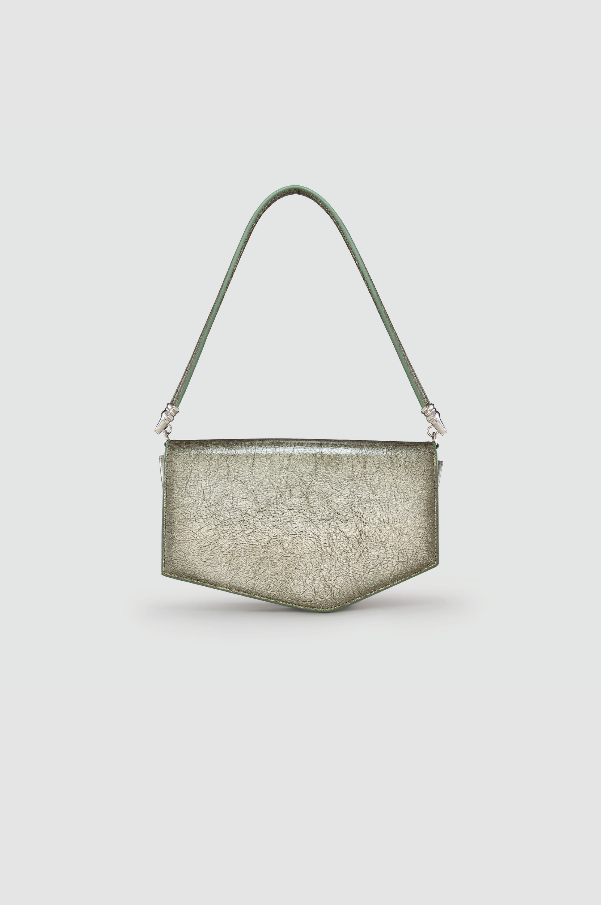 Okhtein Asymmetrical Baguette - Olive Silver Gel - Designer Handbag - Back