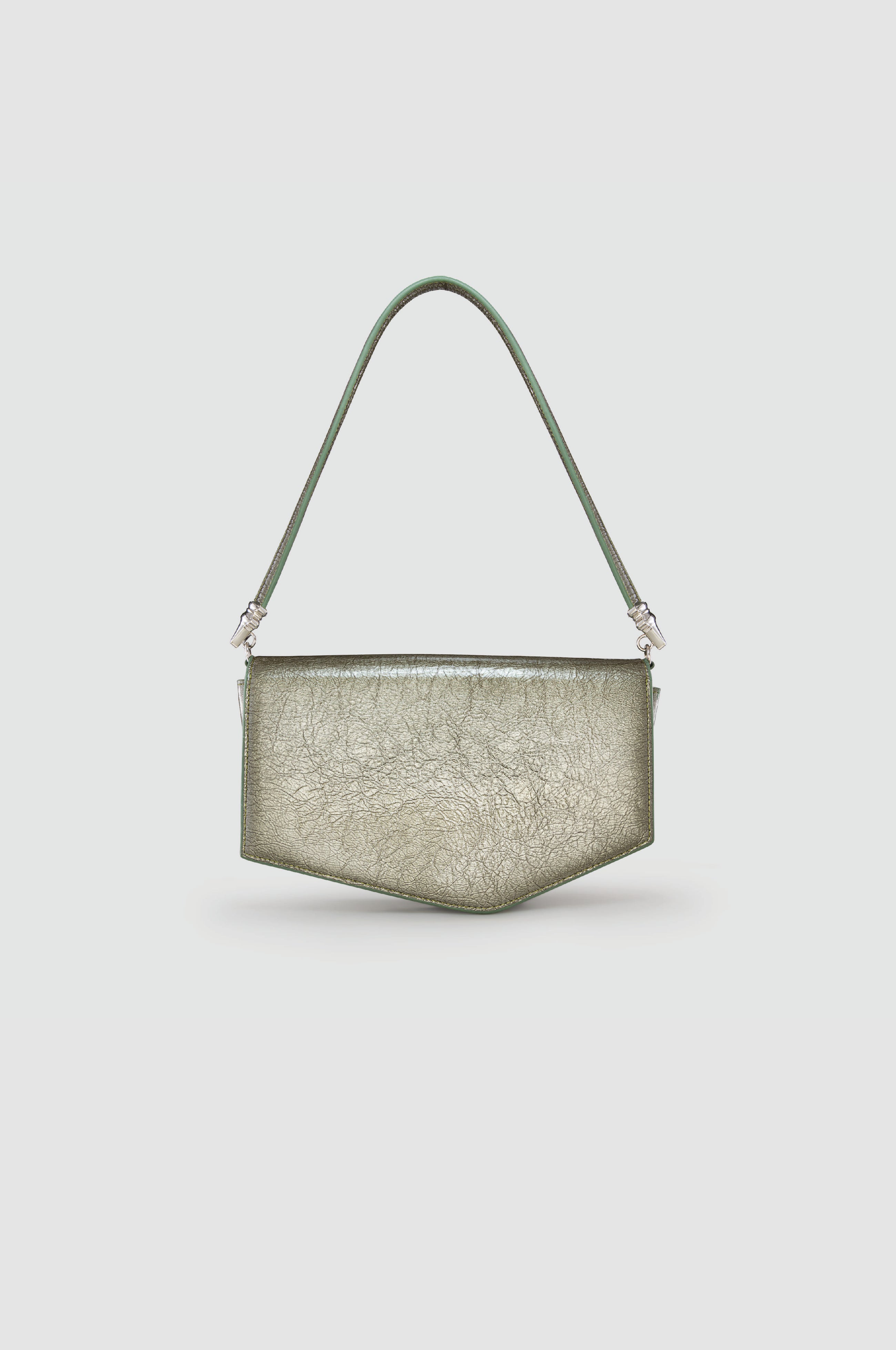 Okhtein Asymmetrical Baguette - Olive Silver Gel - Designer Handbag - Back