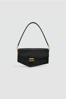 Okhtein Asymmetrical Baguette - Black Patent - Designer Handbag
