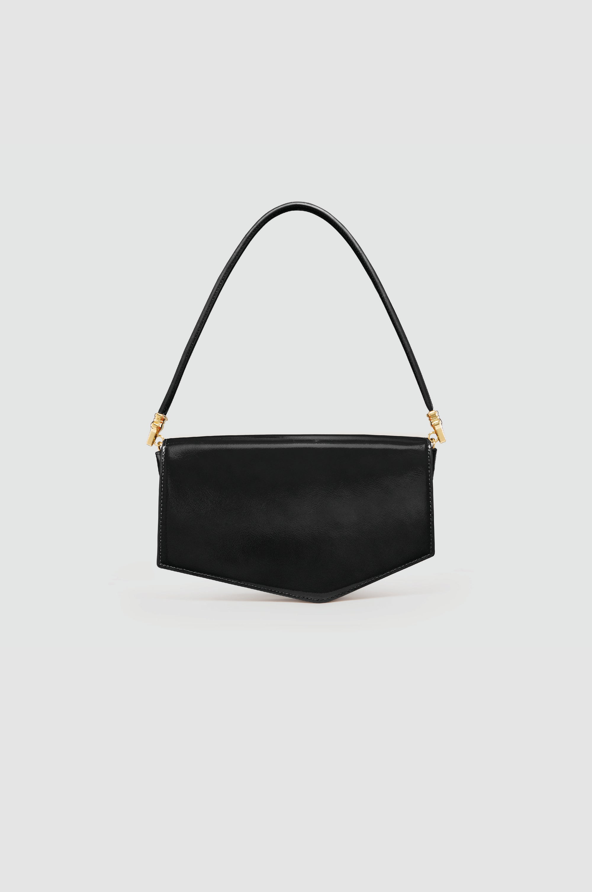 Okhtein Asymmetrical Baguette - Black Patent - Designer Handbag - Back