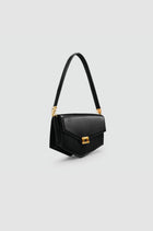 Okhtein Asymmetrical Baguette - Black Patent - Designer Handbag - Side