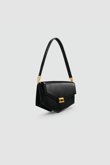 Okhtein Asymmetrical Baguette - Black Patent - Designer Handbag - Side