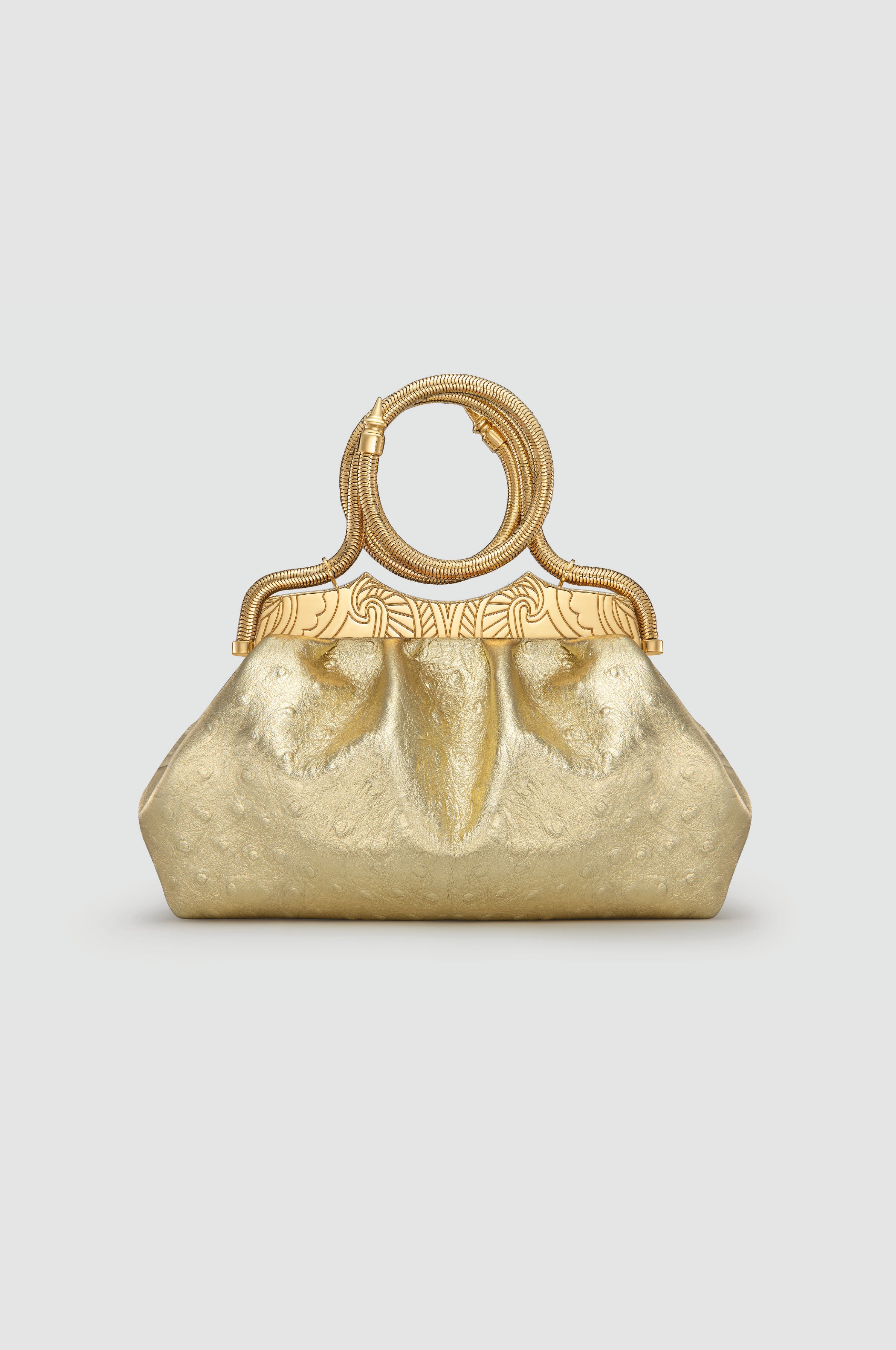 Okhtein Bangle Clutch - Gold Ostrich - Designer Clutch - Clutch Bags 1