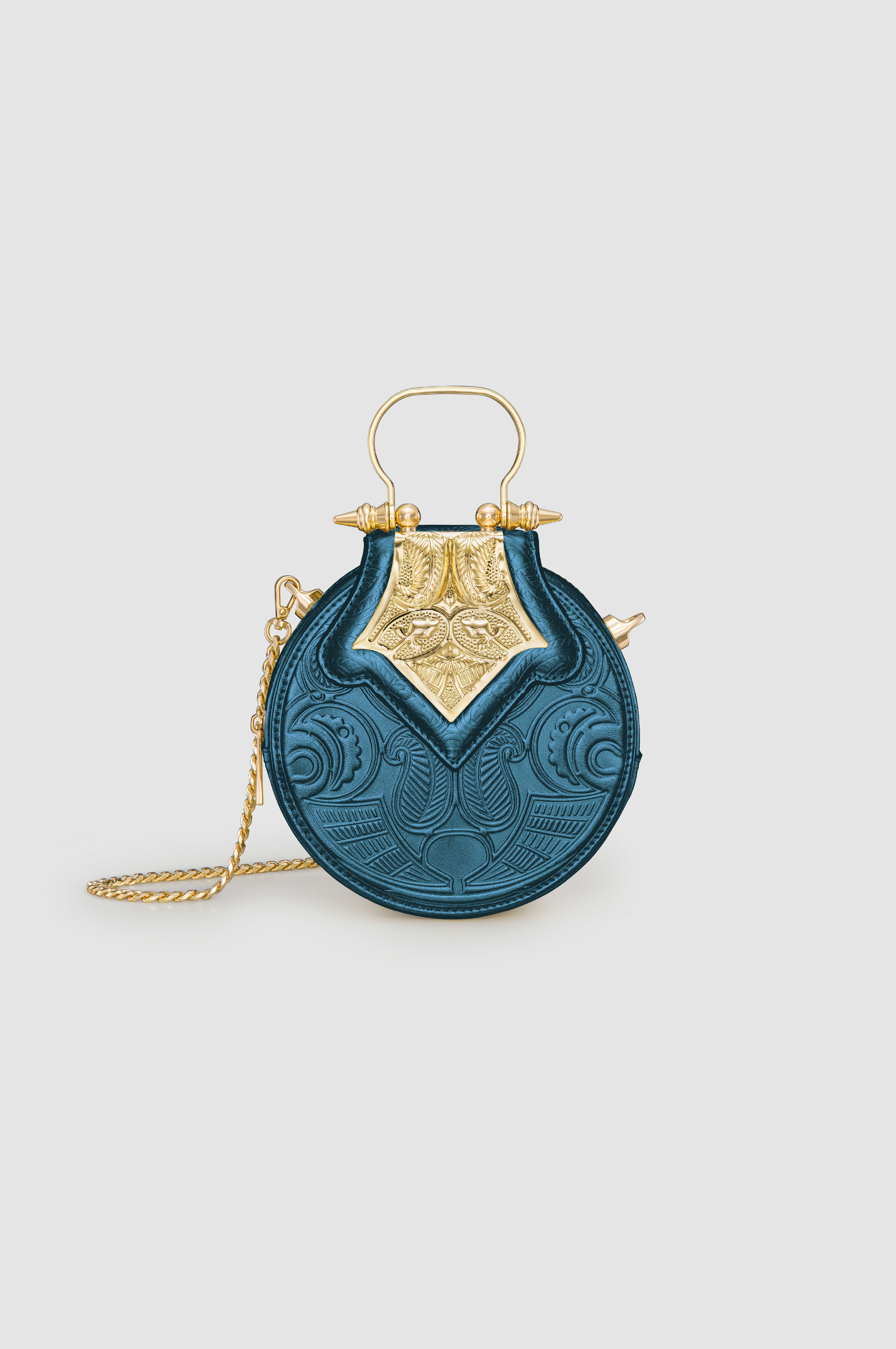 Okhtein Mini Dome Embossed - Metallic Teal - Designer Mini Handbag - Handbags 1