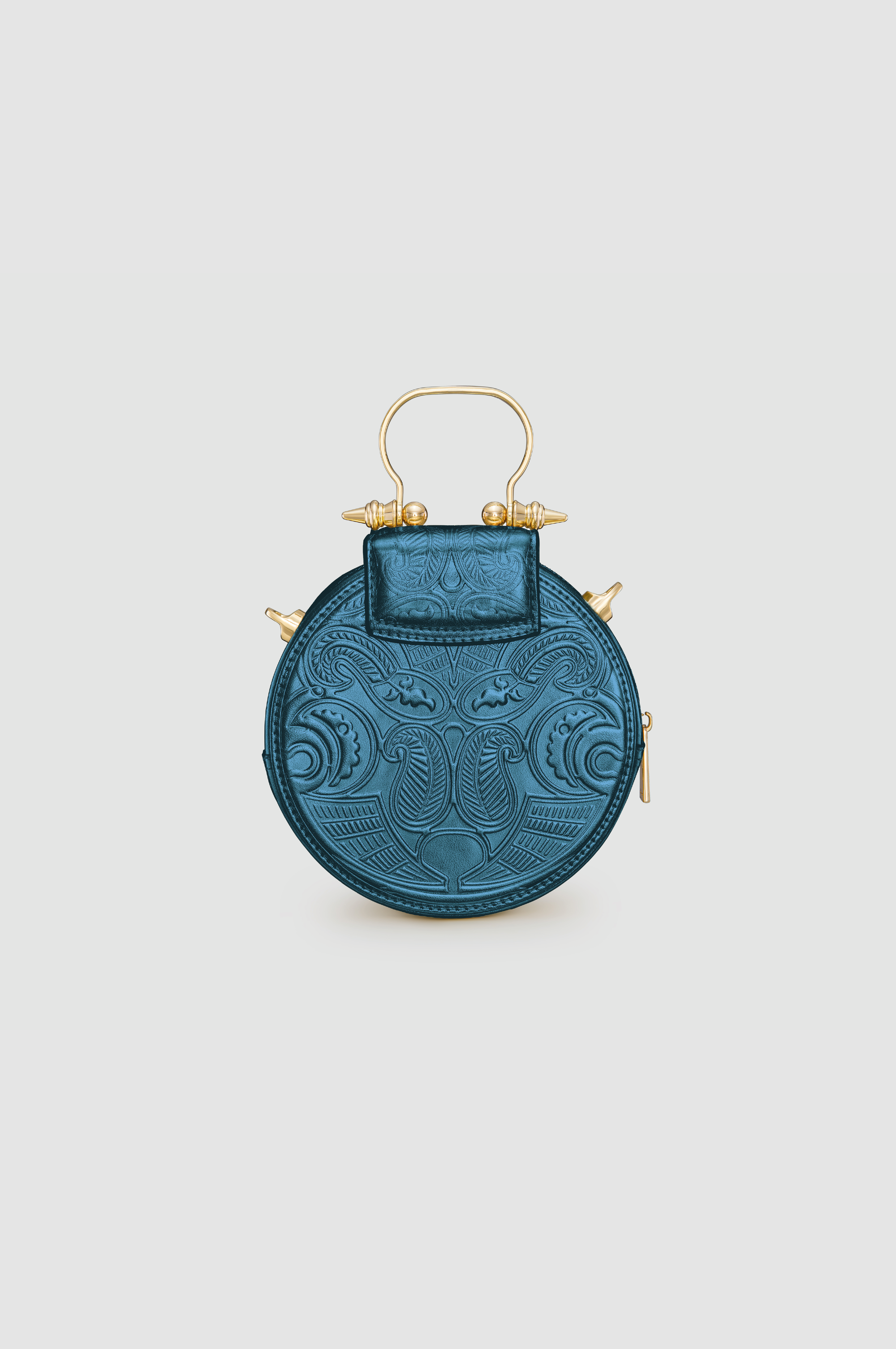Okhtein Mini Dome Embossed - Metallic Teal - Designer Mini Handbag - Handbags 5