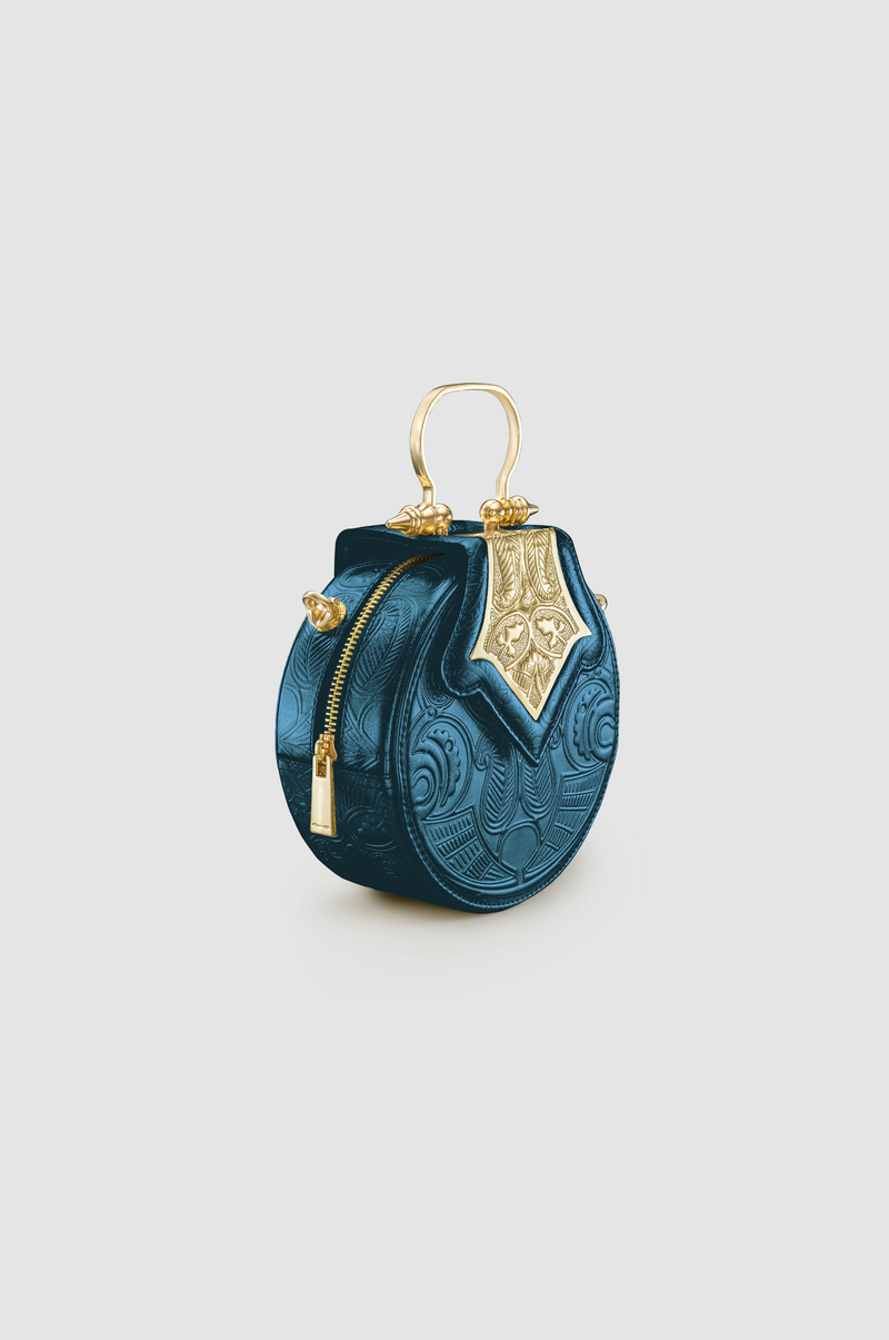 Okhtein Mini Dome Embossed - Metallic Teal - Designer Mini Handbag - Handbags 2