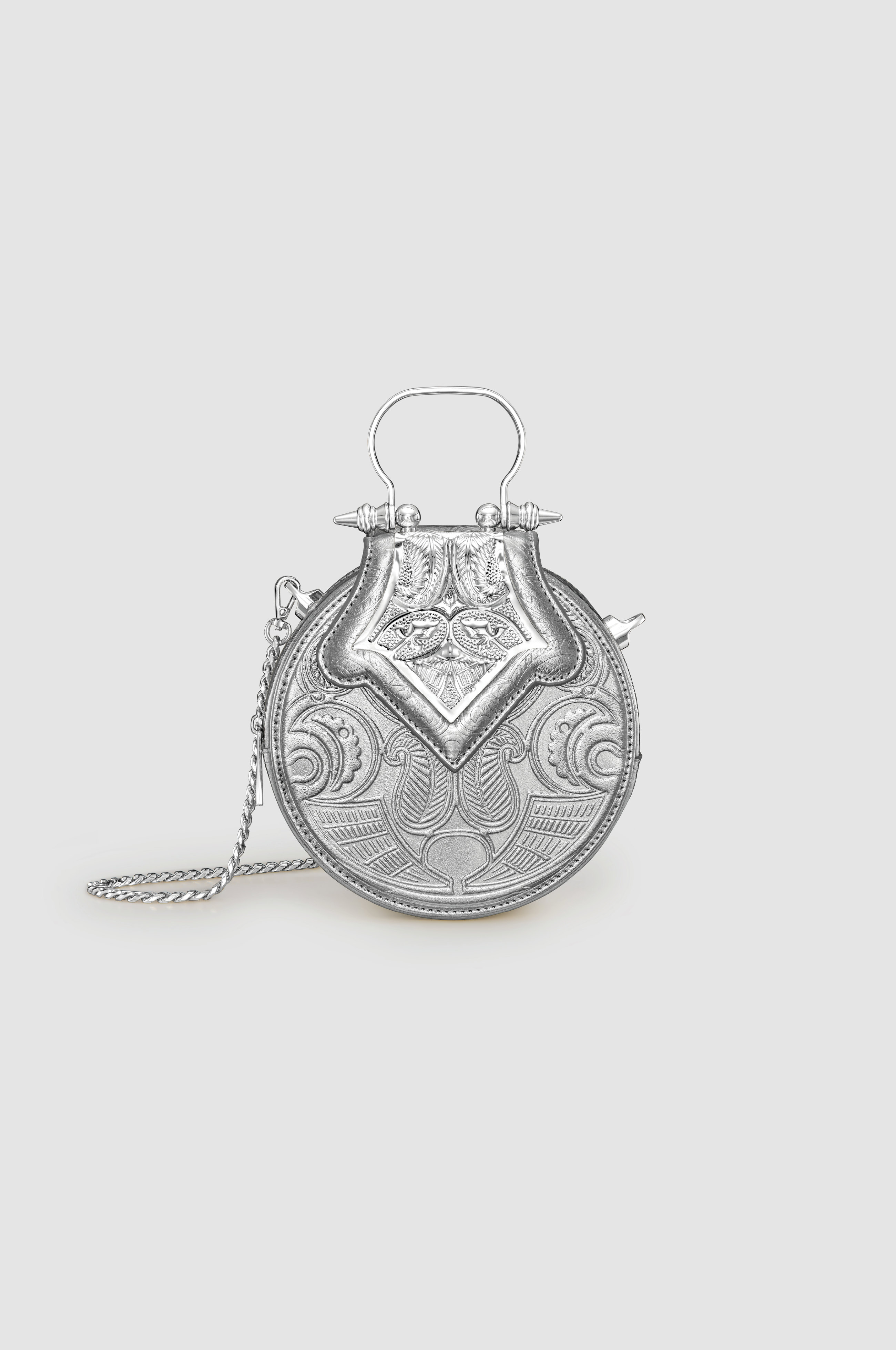 Okhtein Mini Dome Embossed - Metallic Silver - Designer Mini Handbag - Handbags 1