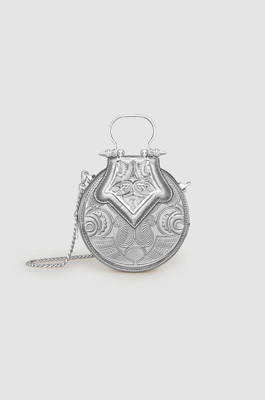 Okhtein Mini Dome Embossed - Metallic Silver - Designer Mini Handbag - Handbags 1