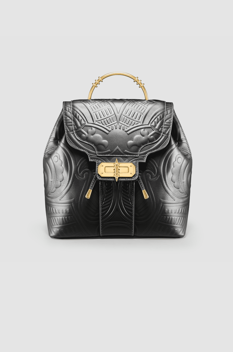Okhtein Akima Embossed Backpack - Black - Designer Backpack