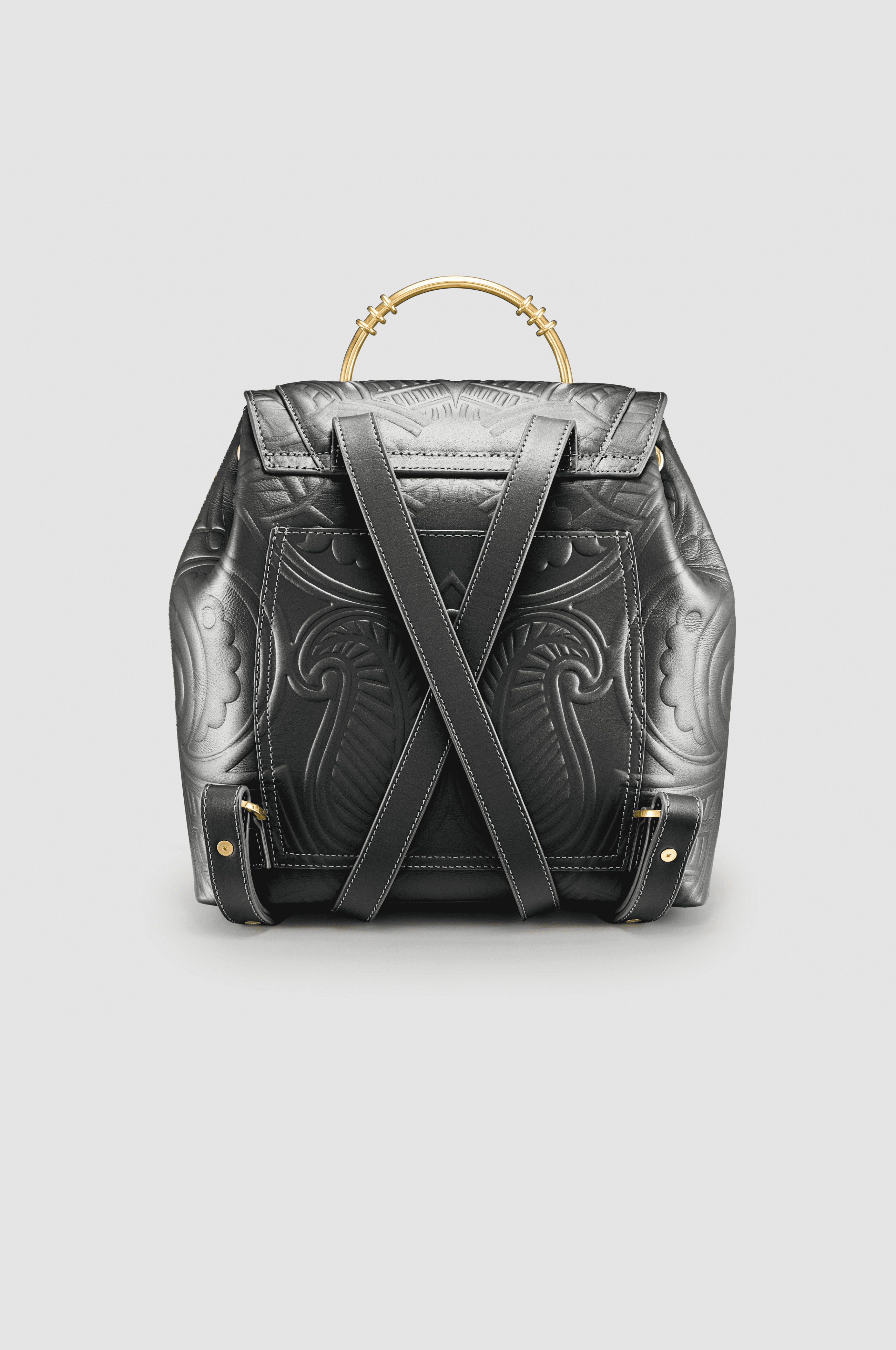 Okhtein Akima Embossed Backpack - Black - Designer Backpack - Back