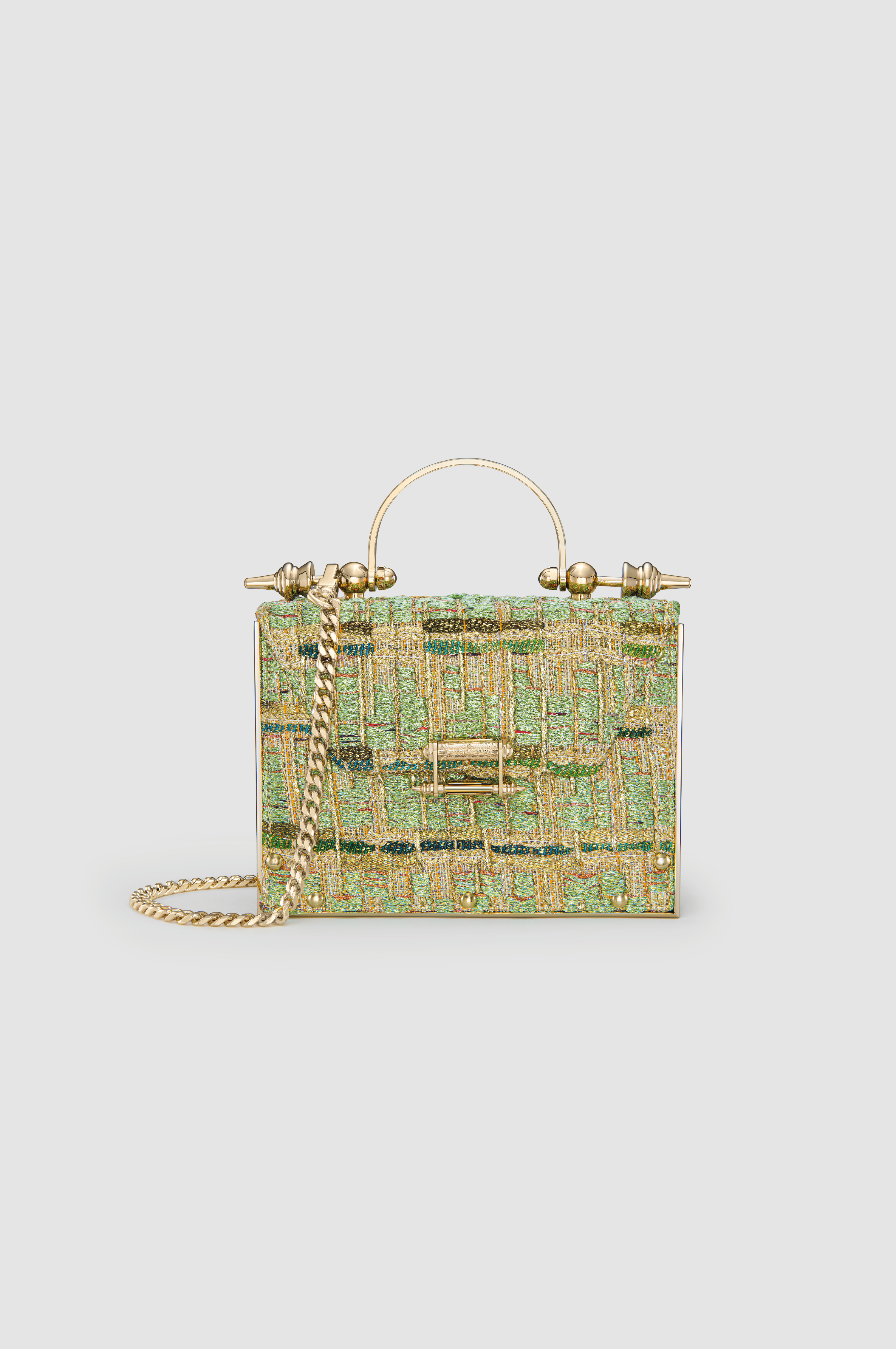 Okhtein Mahogany On Striped Brass - Green & Gold - Designer Handbag