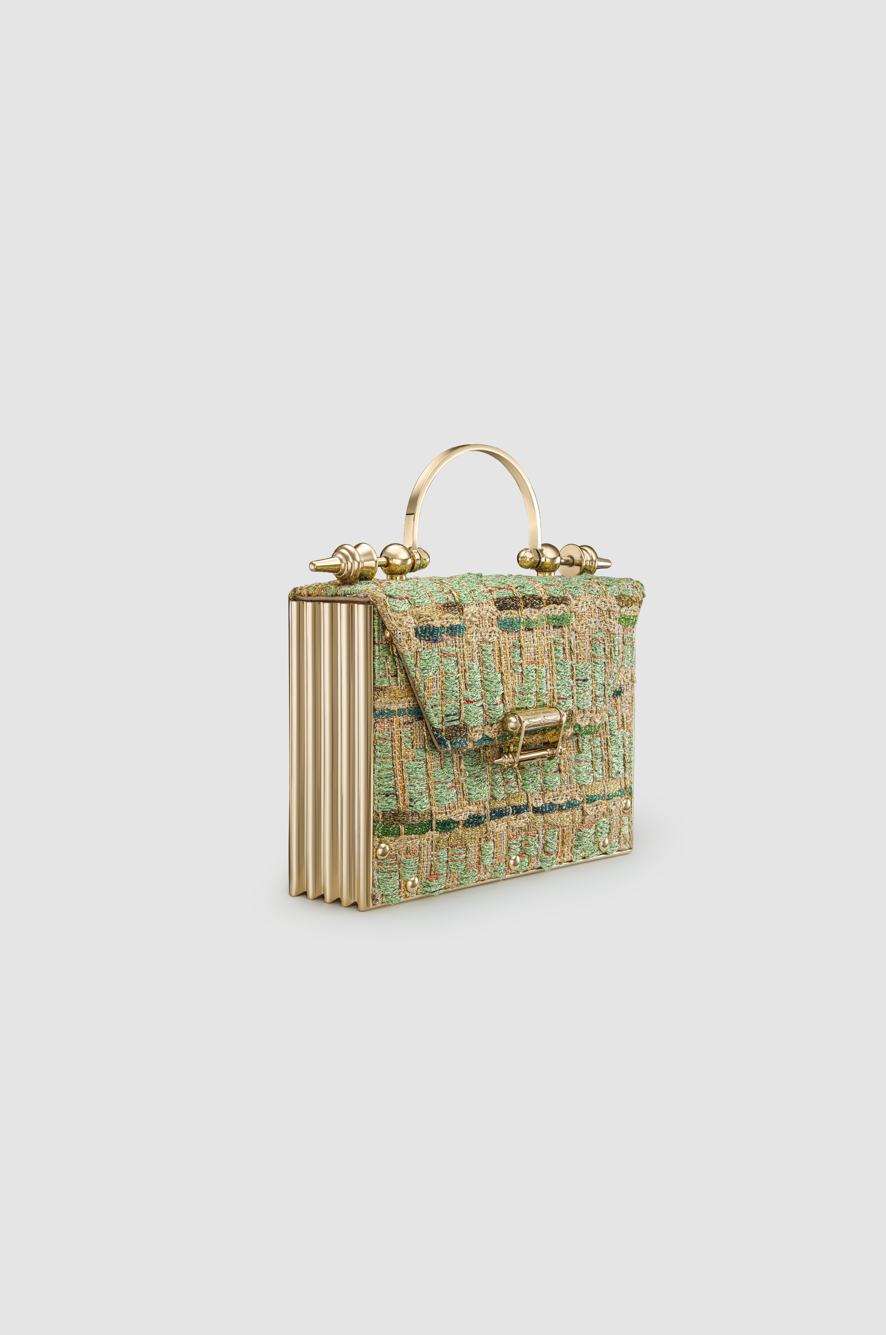 Okhtein Mahogany On Striped Brass - Green & Gold - Designer Handbag - Side
