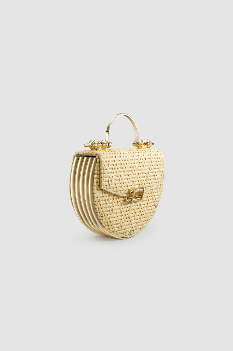 Okhtein Oak on Striped Brass - Gold Raffia - Designer Clutch - Handbags 2