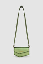 Okhtein Asymmetrical Pouch - Metallic Olive - Designer Cross Body Bag - Front