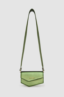Okhtein Asymmetrical Pouch - Metallic Olive - Designer Cross Body Bag - Front