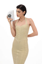 Okhtein Dome Clutch - Silver Ostrich - Designer Clutch Bag - Total Look