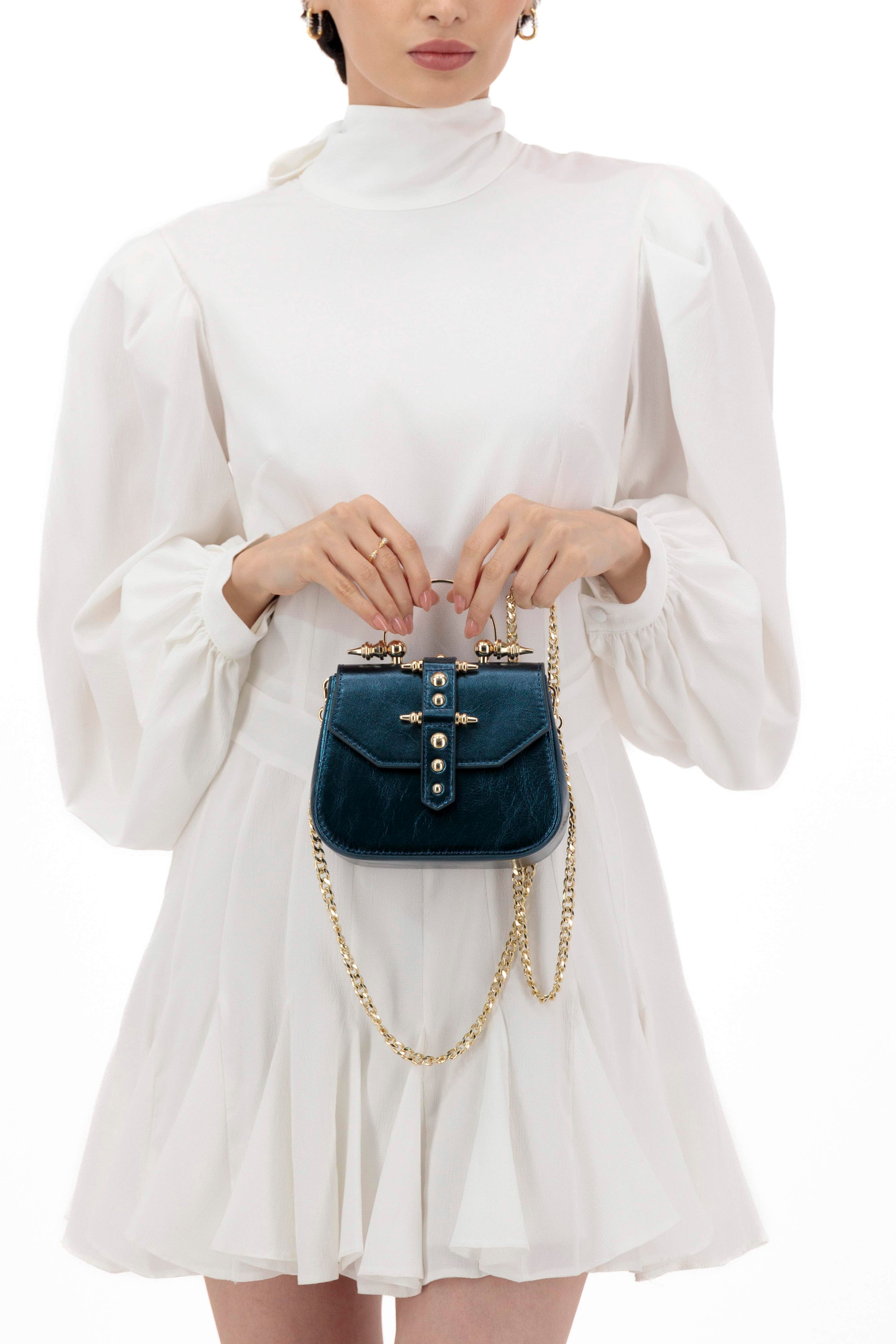 Okhtein Mini Studded - Metallic Teal - Designer Mini Handbag - Handbags 4