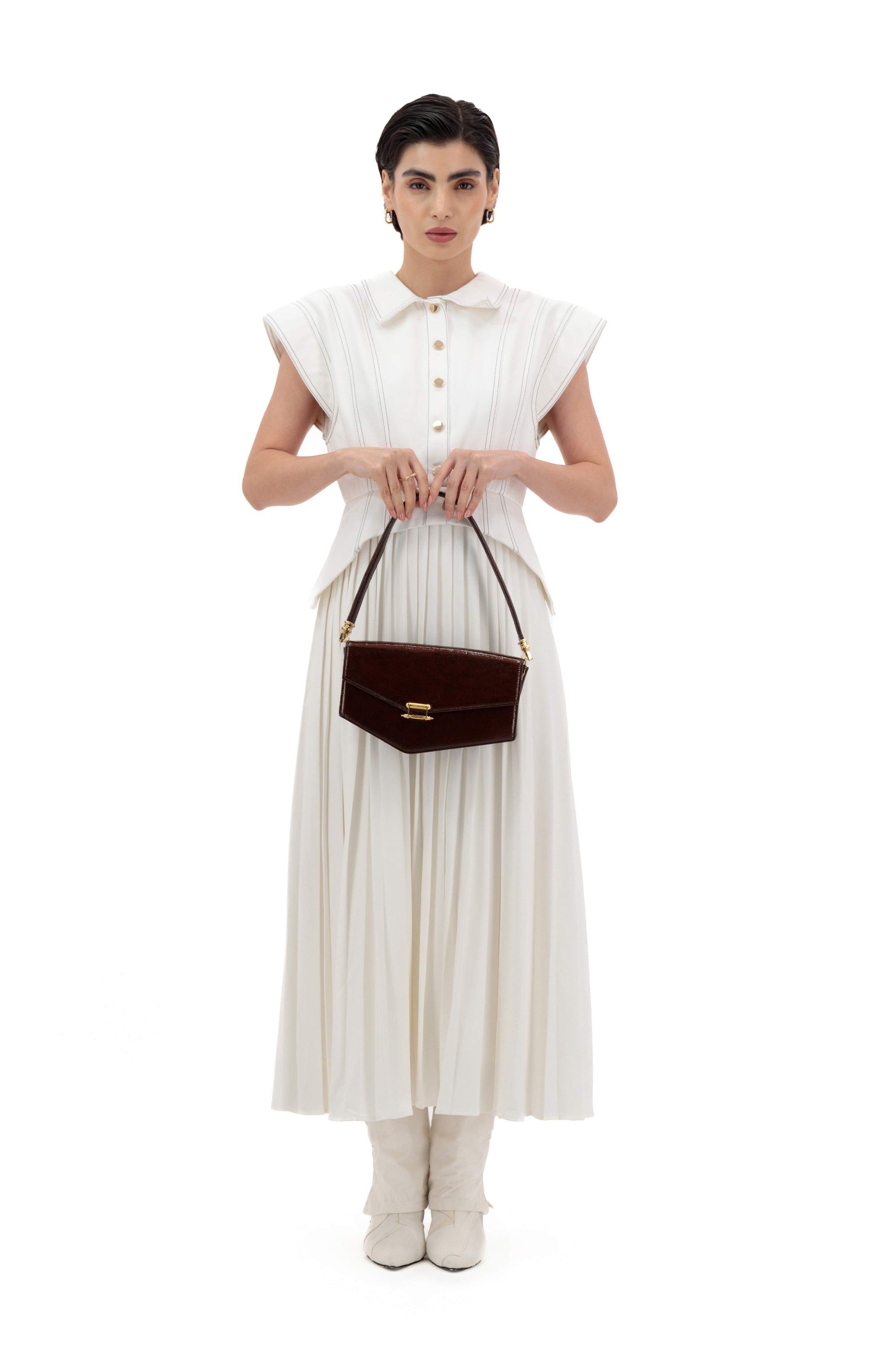 Okhtein Asymmetrical Baguette - Black Patent - Designer Handbag - Total Look