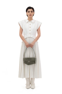 Okhtein Asymmetrical Baguette - Olive Silver Gel - Designer Handbag - Total Look