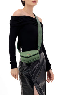 Okhtein Asymmetrical Pouch - Metallic Olive - Designer Cross Body Bag - Total Look